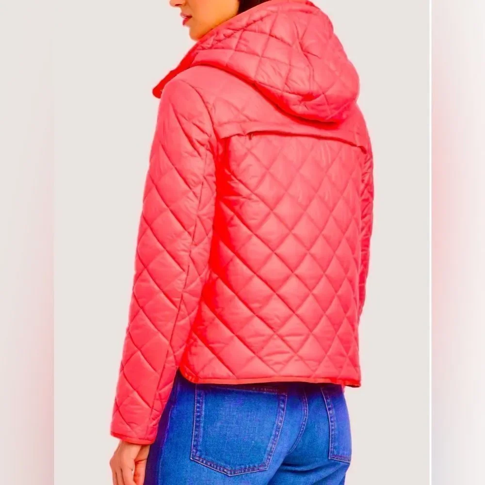 Kate Spade New York Travel Hooded Quilted Packable Puffer Jacket Coral XL NWT